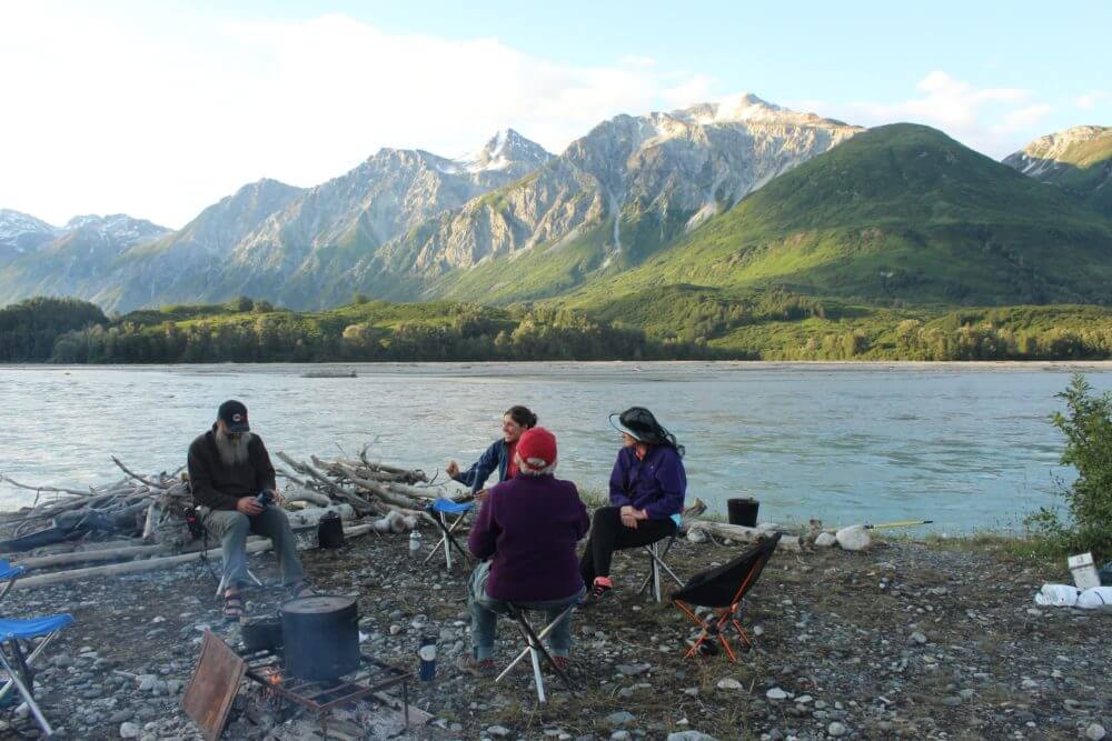 Camping and campfire on the Tatshenshini and Alsek Rivers