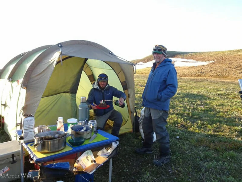Kitchen tent and prepared meal in Arctic Alaska