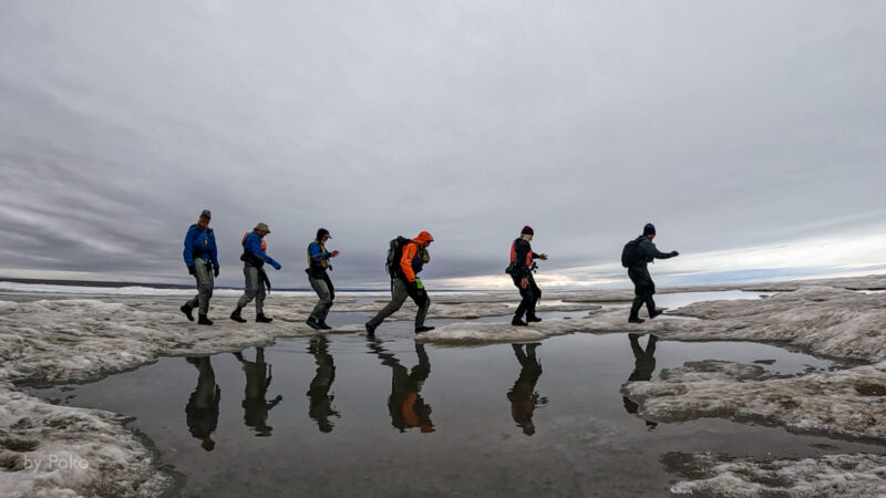 hiking on the frozen arctic ocean